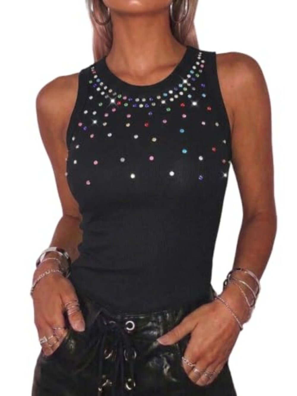 Women's Rhinestone Colorful Racerback Tank Top | Colorful Rhinestones